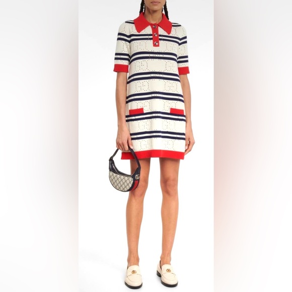 Gucci Knit White and Navy Striped Polo Dress - Picture 16 of 16